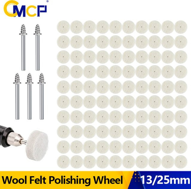 CMCP Wollfilz-Polierscheiben rund mit 3,175 mm Schaft für Dremel Rotationswerkzeuge, 52/105 Stück Polier- und Schleifscheiben - Bild 1