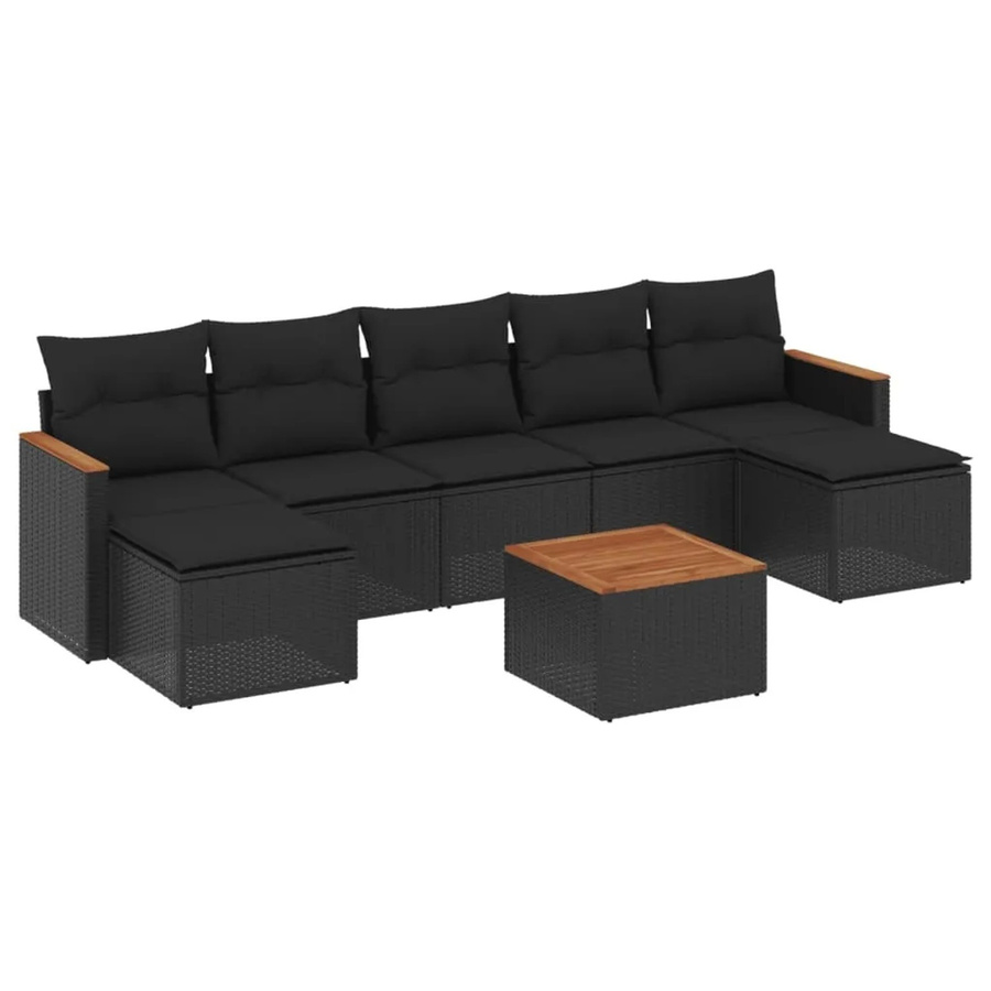 vidaXL 8-tlg Garten-Sofagarnitur aus Poly Rattan und Akazienholz in Schwarz mit Kissen Modell 200 - Bild 2