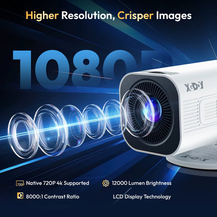 XGODY 4K Mini Beamer Android Projektor mit 12000 Lumen, WiFi 6 und Bluetooth 5.4, Weiß - Bild 5