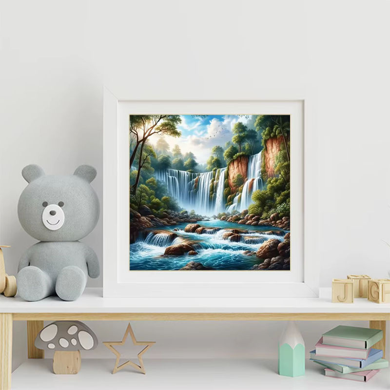 EverShine Diamantmalerei Wasserfall-Landschaft DIY Kreuzstich-Set rund mehrfarbig - Bild 3