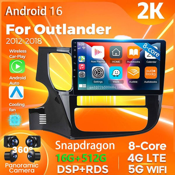 RSNAVI Android 16 Autoradio für Mitsubishi Outlander 2012 - 2018 mit GPS Navigation, CarPlay, Multimedia Player und 360 Kamera, Schwarz - Bild 1