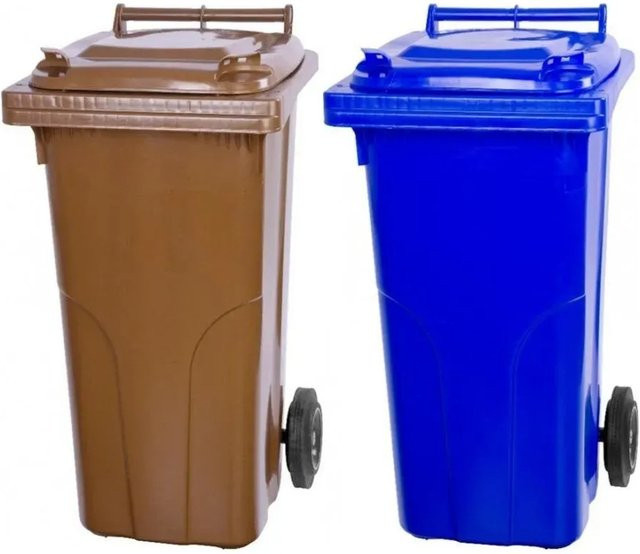 PROREGAL SuperSparSet 2x 2-Rad-Mülltonne aus HDPE-Kunststoff, 120 Liter, Braun und Blau - Bild 1
