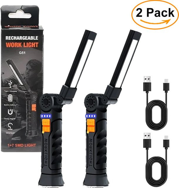 XIWANGFIRE USB wiederaufladbare COB-LED-Taschenlampe mit Magnet und Hängemöglichkeit in Schwarz - Bild 1
