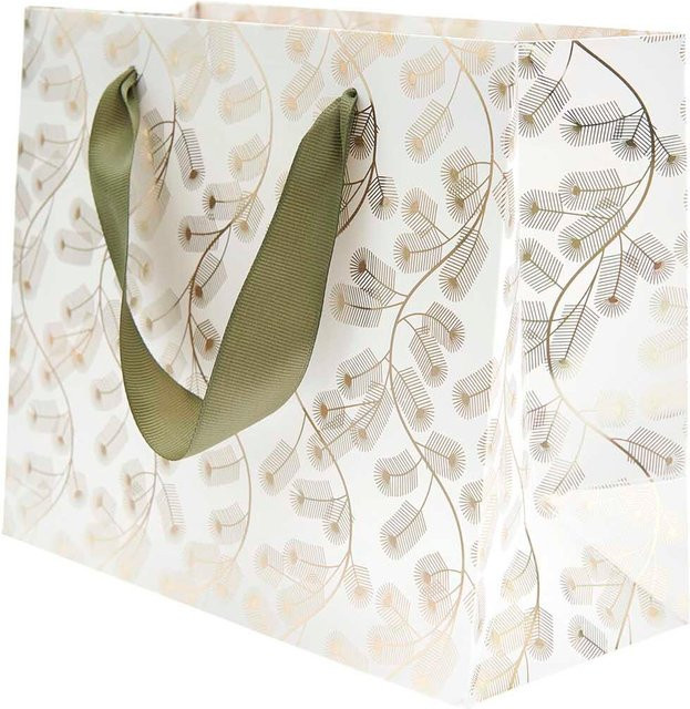Rico Design Paper Poetry Geschenktüte Tannenzweige in Weiß und Gold B/T/H: 22 x 18 x 10 cm - Bild 1