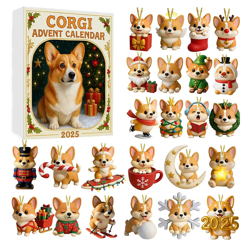 Coigi Adventskalender mit Corgi-Hunde-Ornamenten für die Weihnachtsdekoration, 24 Tage, Mehrfarbig - Bild 2