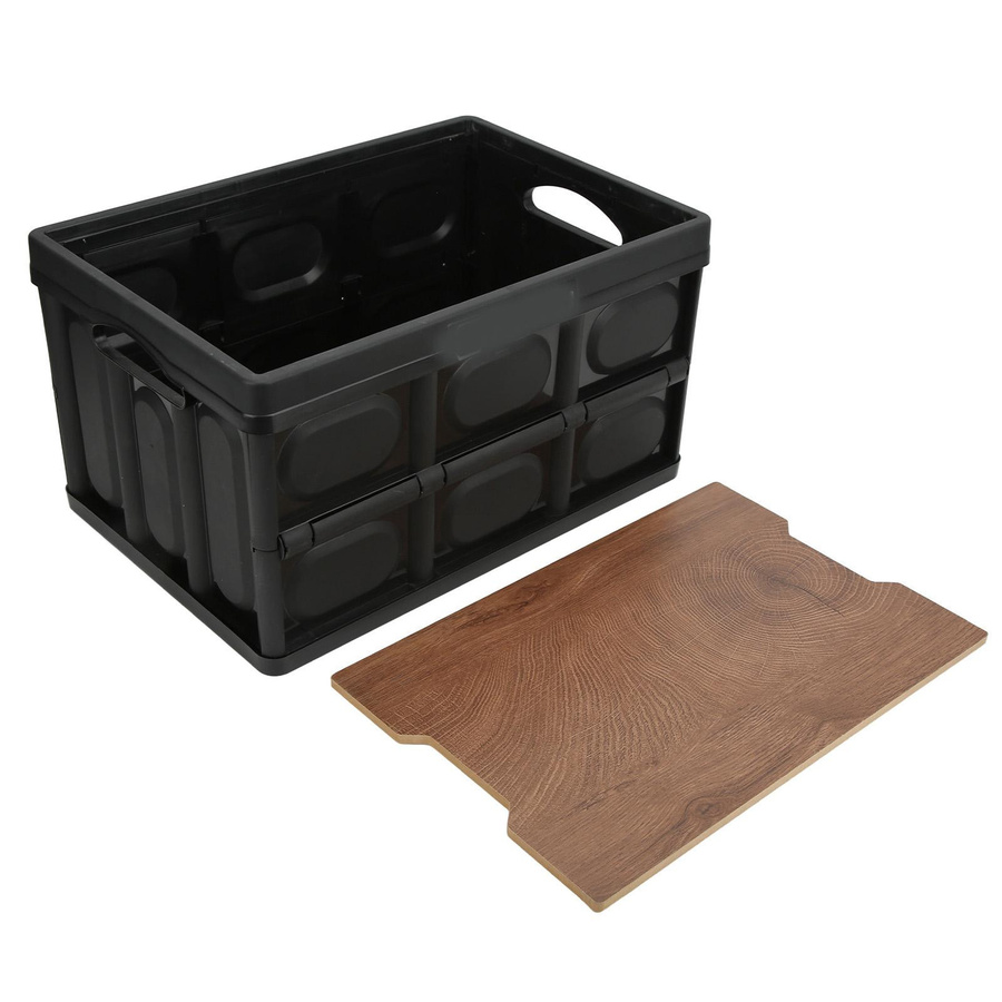 Multifunktionale faltbare Outdoor Aufbewahrungsbox mit Holzplatte, 30L, Schwarz - Bild 5