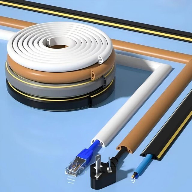 Kerokuru Bodenkabelabdeckung aus PVC in Weiß als selbstklebender Kabelschutz zur Kabelverwaltung - Bild 1