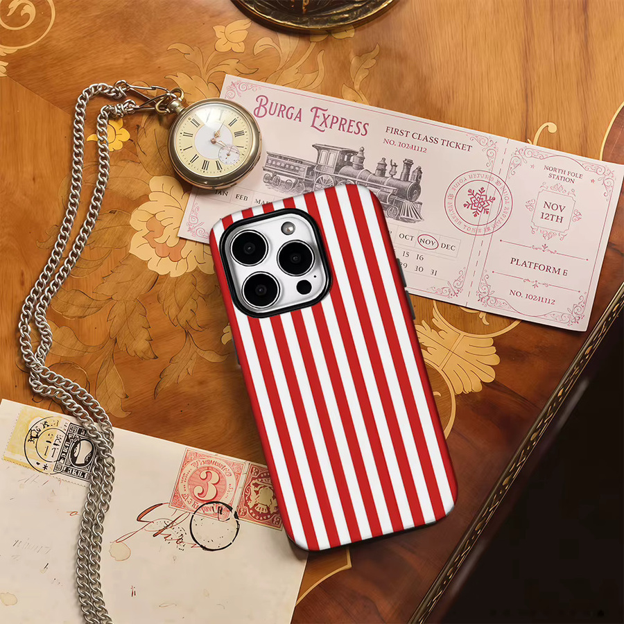 Potdemiel Handyhülle mit Weihnachtsstreifen in Rot und Weiß für iPhone Modelle, doppelschichtige Rückseite - Bild 3