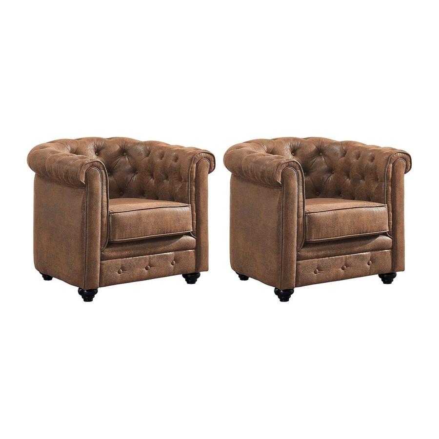 Vente-unique Chesterfield Sessel mit gerader Rückenlehne aus Microfaser in Braun, Höhe: 82 cm - Bild 2