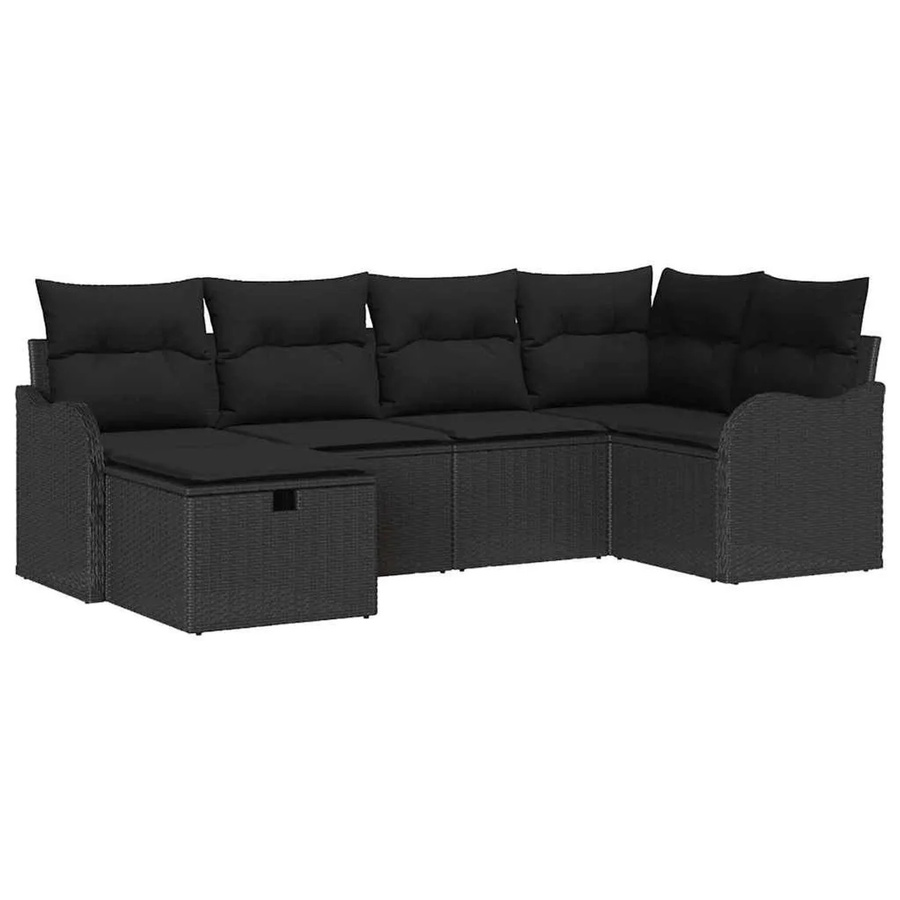 vidaXL Garten-Sofa-Set aus Poly Rattan in Schwarz mit 6 Teilen und Kissen inklusive Stauraum - Bild 2