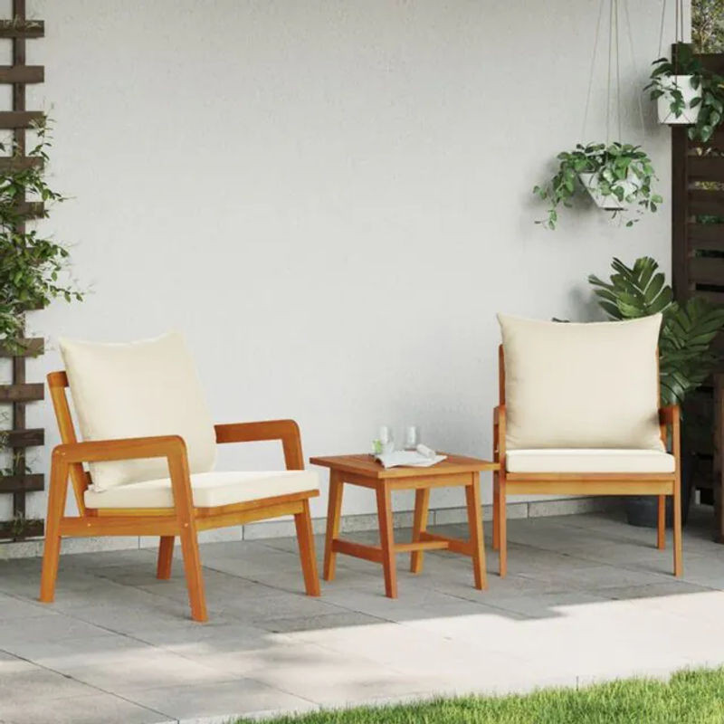 vidaXL 3-tlg. Bistro-Set aus Akazie Massivholz mit Kissen in Braun und Beige - Bild 1