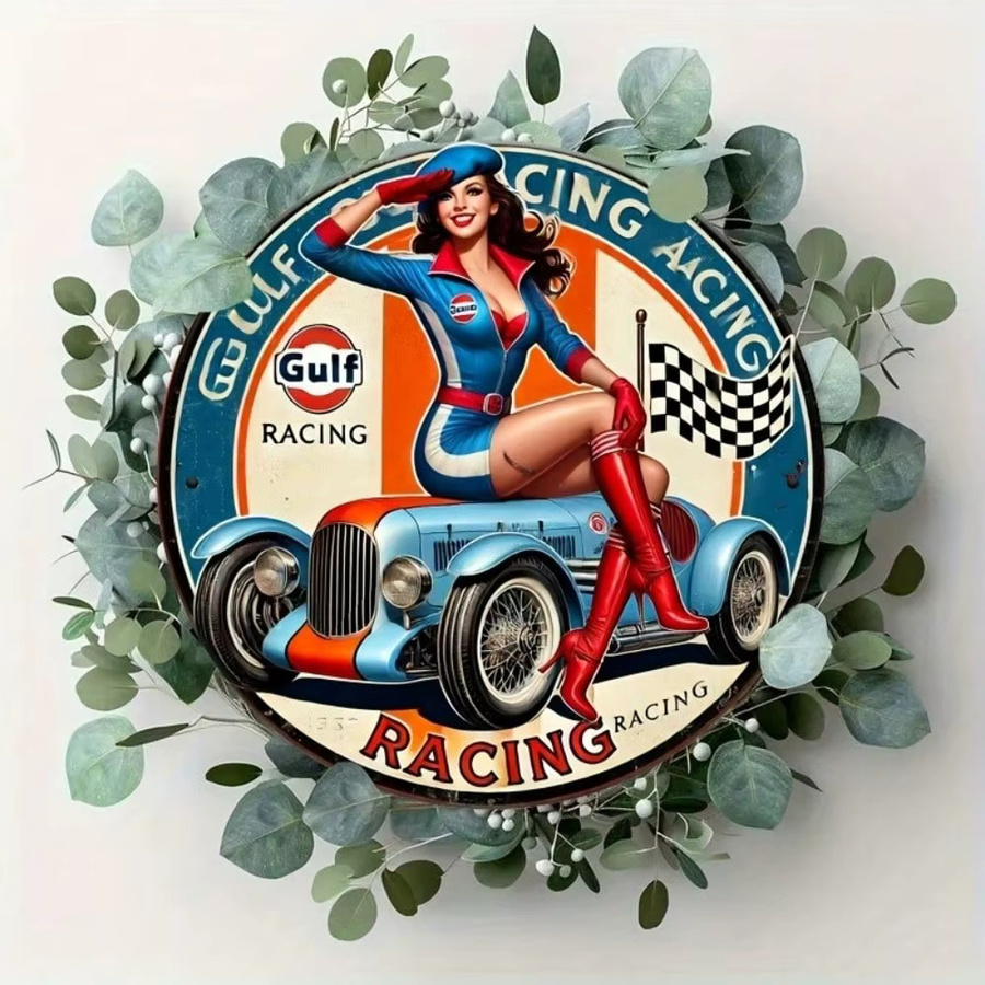 CIFBUY Gulf Racing Metall-Blechschild Retro Wanddekoration Mehrfarbig, Durchmesser: 20,32 cm - Bild 4