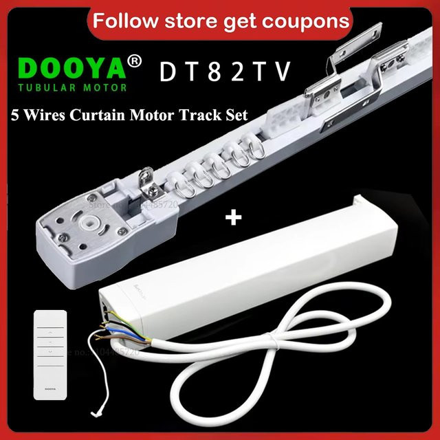 Dooya Smart Elektrischer Vorhangmotor DT82TV 5-Draht RS485/Trockenkontakt/RF433 Steuerung mit maßgefertigtem Vorhangschienen-Set und Zierleiste in Weiß - Bild 1
