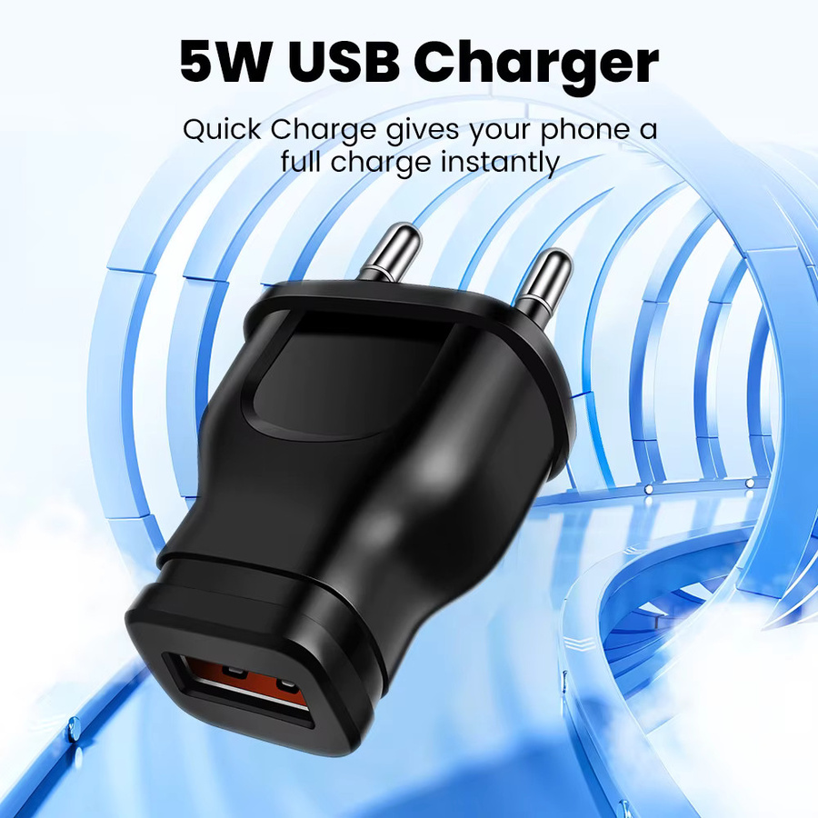 Elough USB-Reiseladegerät mit EU/US-Konvertierungsstecker, 1A 5W Ladekopf für Smartphone, Schwarz - Bild 1