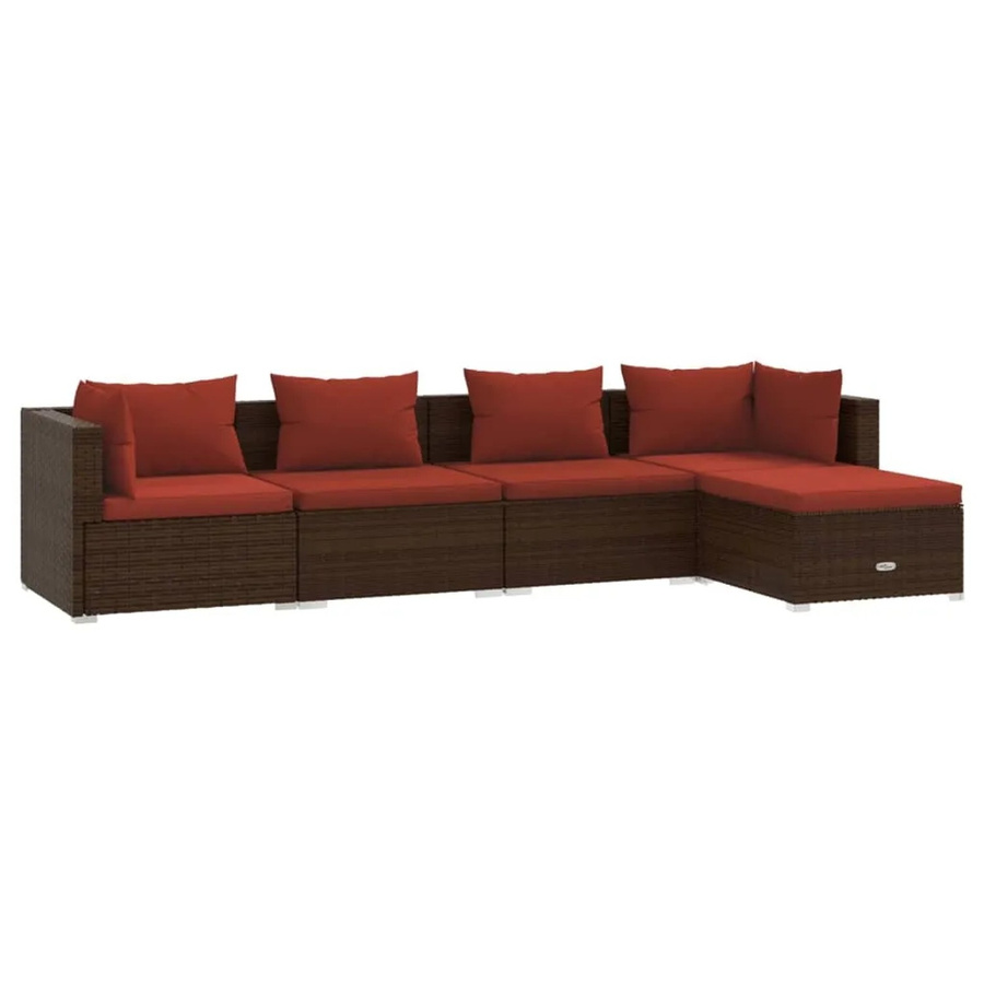 vidaXL 5-tlg Garten-Lounge-Set in L-Form aus braunem PE-Rattan mit Polstern und Kissen - Bild 2