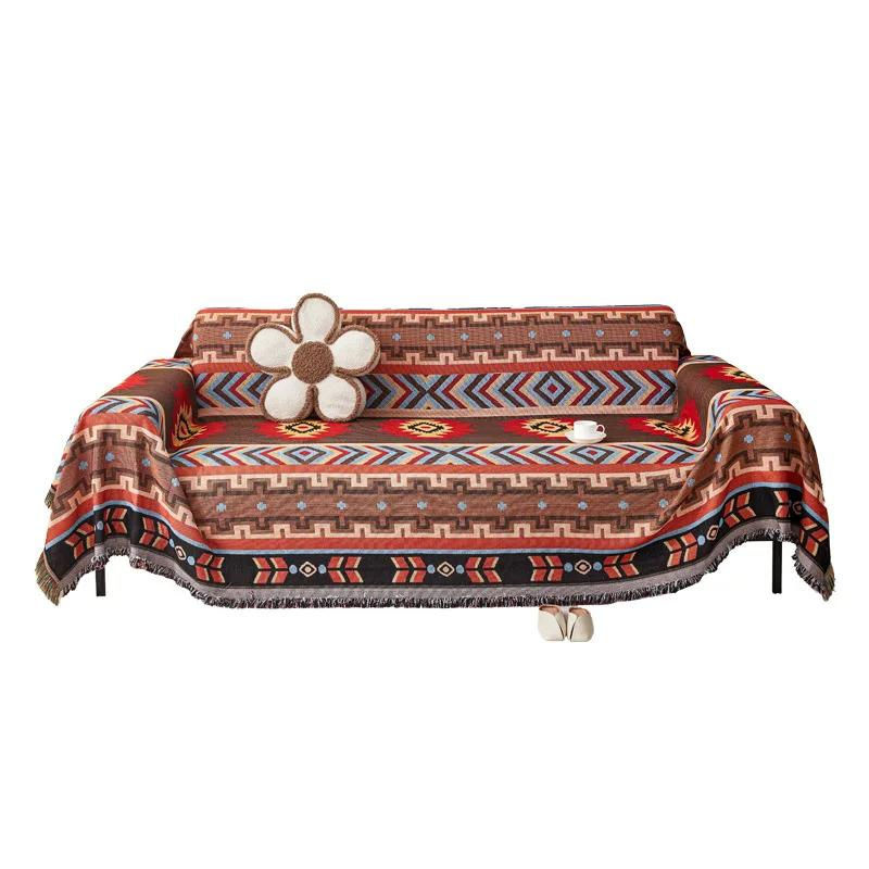 Boho Sofa Überwurf aus Baumwolle und Leinen mit Blumenmuster in Multicolour, B/B: 180 x 130 cm - Bild 2