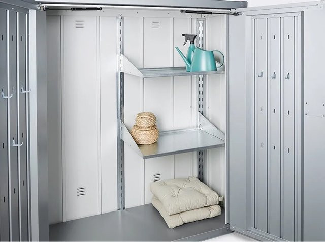 Biohort Regal-Set für Geräteschrank Romeo aus feuerverzinktem Stahl in Silberfarben mit 2 Böden - Bild 1