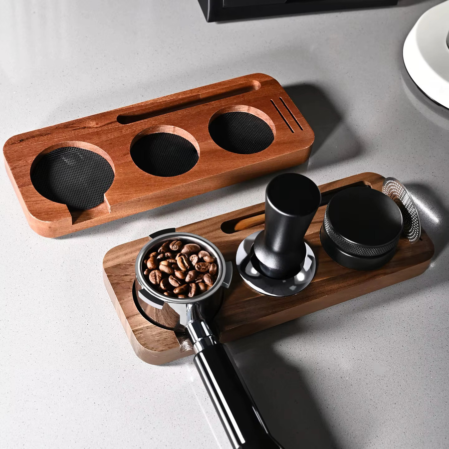 Sapelert Kaffee-Tamper-Matte Ständer und Siebträgerhalter aus Walnussholz in Braun für 51mm, 54mm und 58mm Espresso-Zubehör - Bild 2