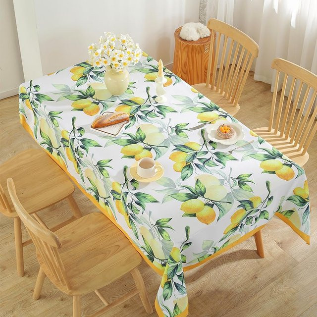 Waschbare rechteckige Tischdecke von JMG Household Supplies mit Zitronen- und Blumenmuster in Weiß, B/L: 140 x 180 cm - Bild 1