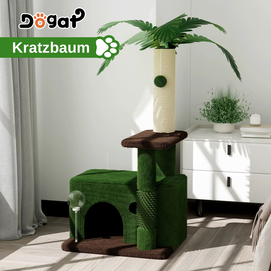 Dogat 3-in-1 Katzenkratzbaum mit Höhle und Spielzeug, Grau/Grün, H: 90 cm, B: 40 cm, T: 40 cm - Bild 2