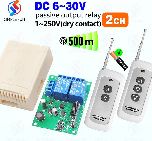 SLMPLEFUN Drahtloser Fernbedienungsschalter 433 MHz mit 500 Meter Reichweite, 2CH RF-Empfänger für Lampe, Motor oder Garagentor, Farbe: Weiß - Bild 1