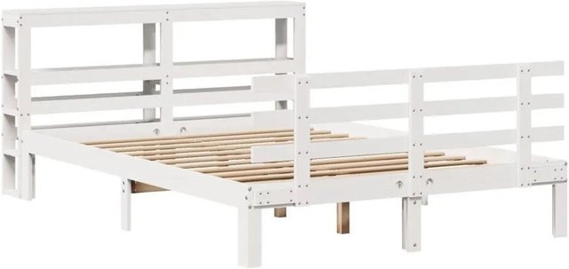 vidaXL Bettgestell aus massivem Kiefernholz mit Kopfteil in Weiß und rustikaler Optik B/T/H: 100-120 x 200 cm - Bild 1