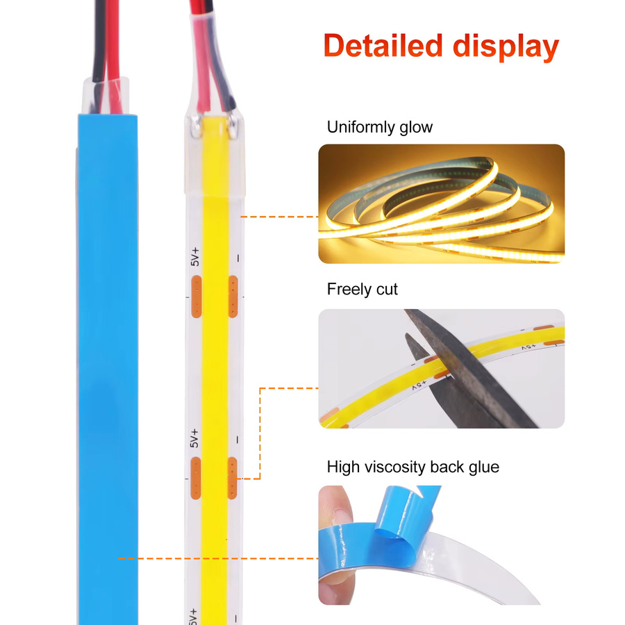 XUNATA COB LED-Streifen mit USB-Anschluss und Bewegungssensor, RGB Multicolour, 5V, 320 LEDs/m, flexibles Klebeband für Raumdekoration - Bild 4