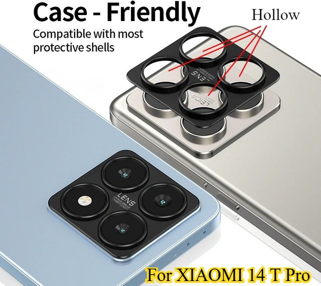 Aluminium Metall Objektivschutz und Displayschutzfolie für Xiaomi 14T Pro in Schwarz - Bild 1