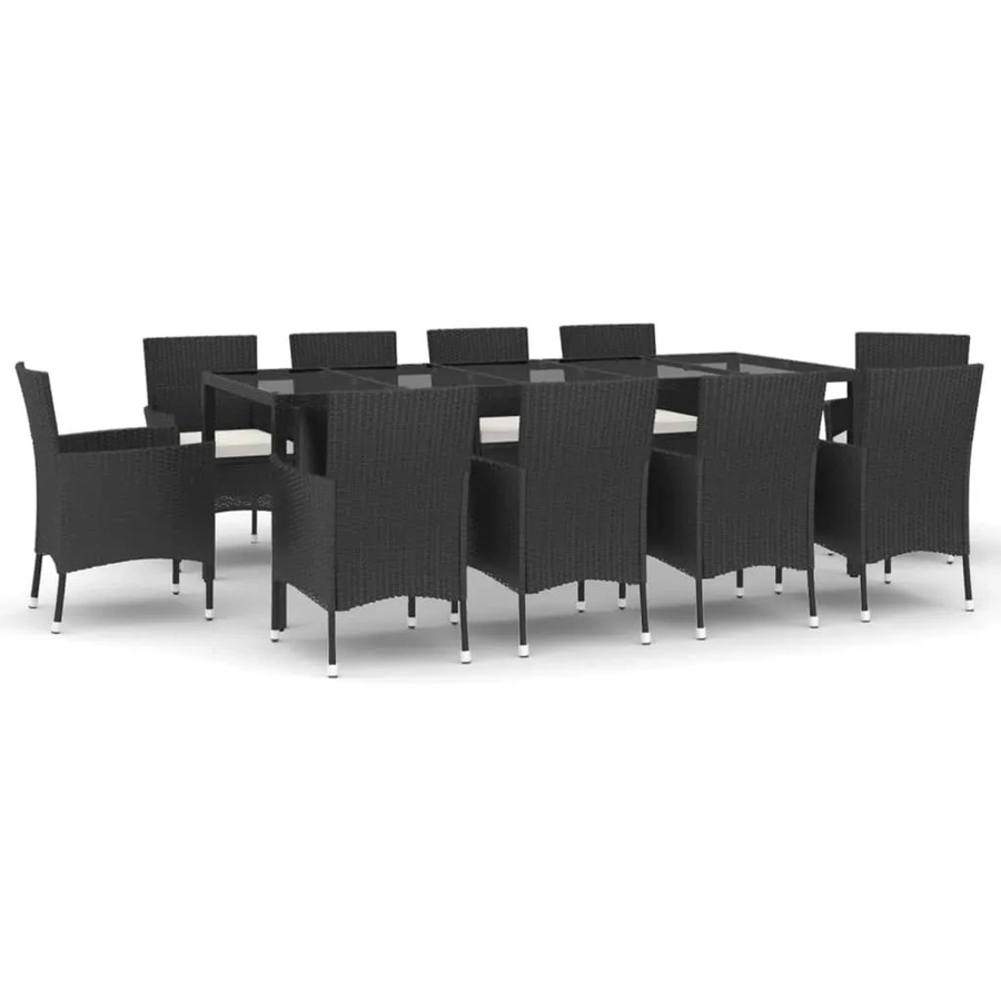 vidaXL 11-teilige Garten-Essgruppe aus Poly Rattan mit Kissen und Hartglas in Schwarz - Bild 2