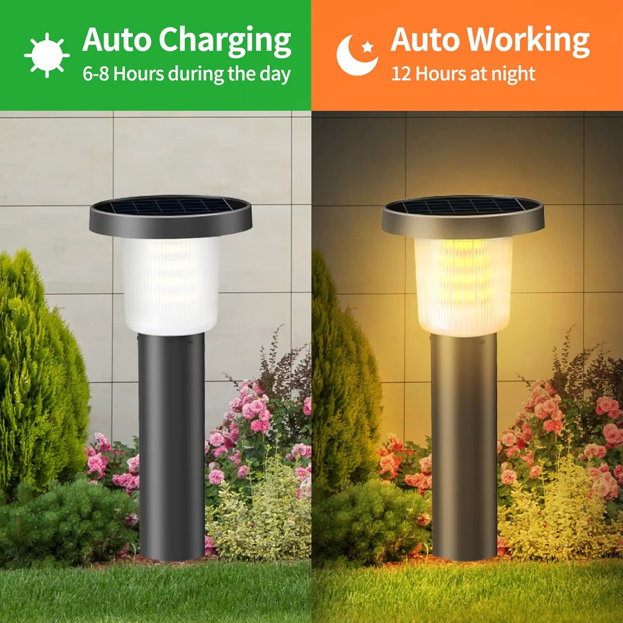 intelamp Solar-Wegeleuchten 2er-Pack mit 3800 mAh Akku, moderne Gartenbeleuchtung in Weiß und Schwarz für Garten, Terrasse und Gehweg, warmweißes Licht mit Dämmerungssensor - Bild 2