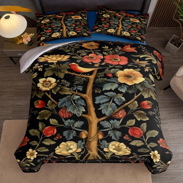 Bettwäsche-Set William Morris Nouveau Die Erdbeerdiebe in Schwarz, Breite: 140 cm, Länge: 210 cm - Bild 1