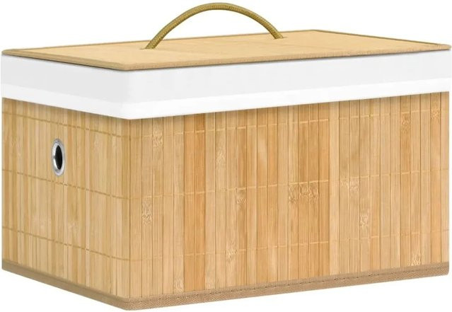 vidaXL Bambus-Aufbewahrungsboxen 4er-Set beige mit Griffen und Stoffeinlage, B/T/H: 31,0 x 20,0 x 31,0 cm - Bild 1