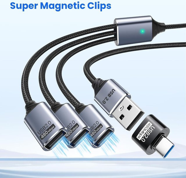 Gtwoilt USB-C-Splitter 3-Port mit USB-C-Adapter, 1-in-3-Out-Verlängerungskabel für Datenübertragung und Strom, kompatibel mit Laptop und PC-Tastatur - Bild 1