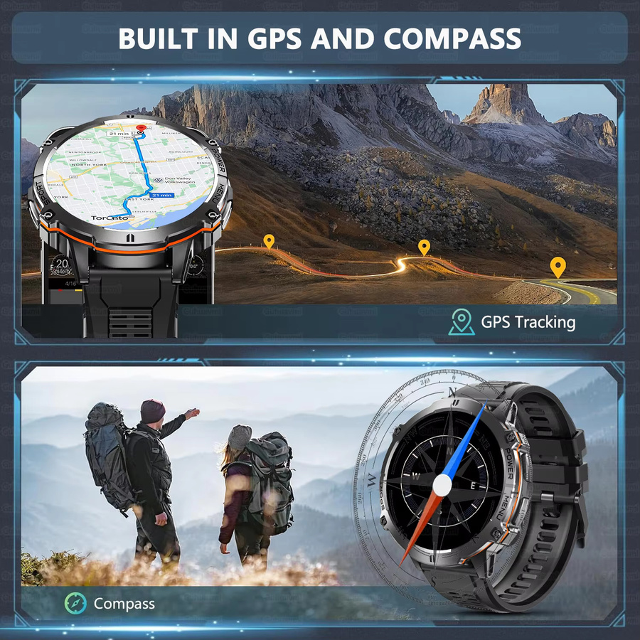 GUHUAVMI Smartwatch, TANK T3 Ultra 2, GPS, Aluminium, Schwarz, Herren - Bild 4