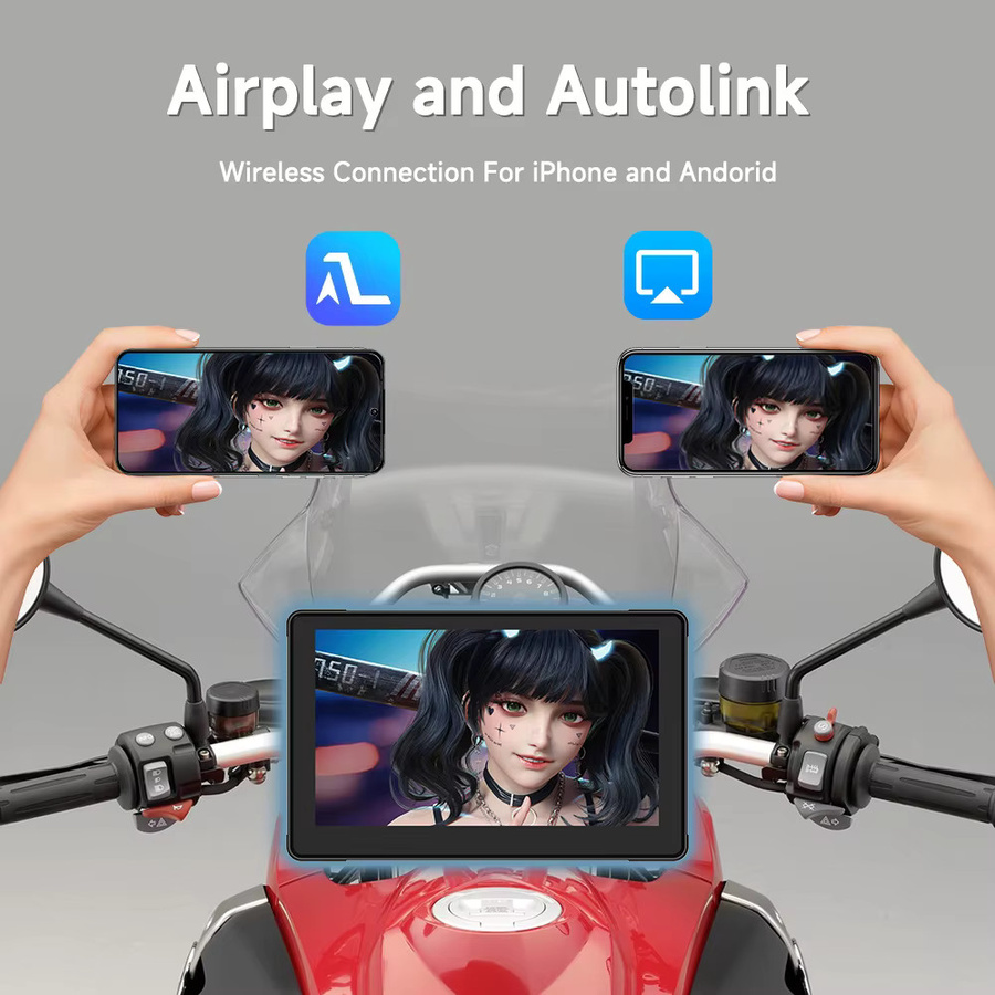 JIUYIN Motorrad-GPS-Navigationsrekorder mit drahtlosem CarPlay und Android Auto, IP67 wasserdichter Multimedia-Player mit Bluetooth, Schwarz - Bild 3