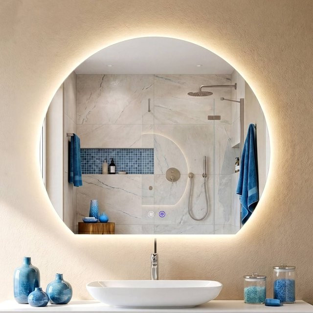 CLP Badspiegel Baloni halbrund mit LED-Beleuchtung, rahmenloser Wandspiegel mit Touch-Dimmer, 3 Lichtfarben und beschlagfreier Funktion - Bild 1