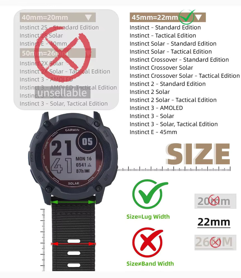 Garmin Uhrenarmband Nylon, 22 mm, Schwarz, Unisex - Bild 4