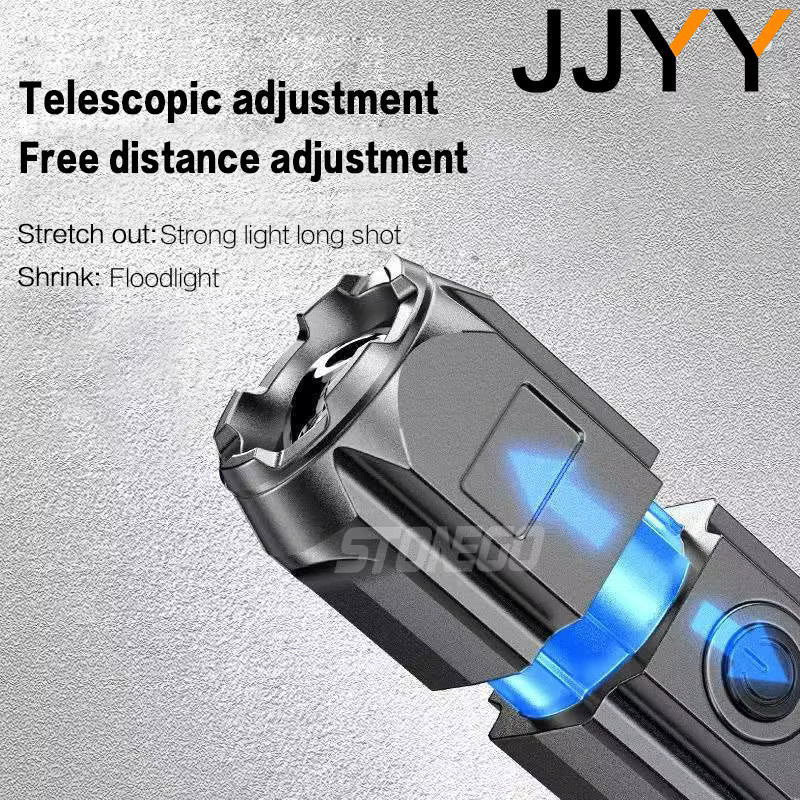 Jjyy LED Taschenlampe mit Lichtfokussierung, USB wiederaufladbar, Schwarz - Bild 4