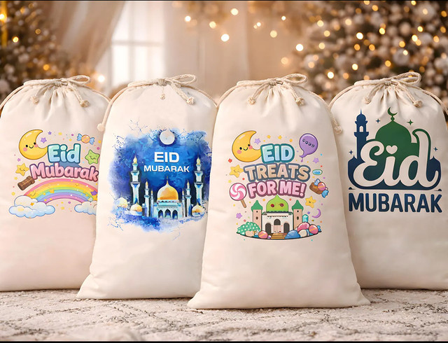 Eid Mubarak Große Geschenktasche für Kinder als Ramadan Dekoration in Weiß - Bild 1