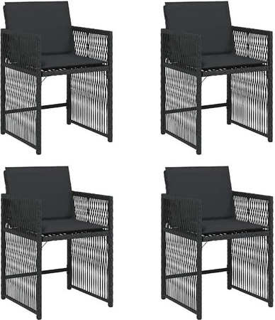 Furnicato Gartenstuhl aus PE-Rattan und Stahl in Schwarz mit Kissen, B/T/H: 50,5 x 54 x 79 cm
