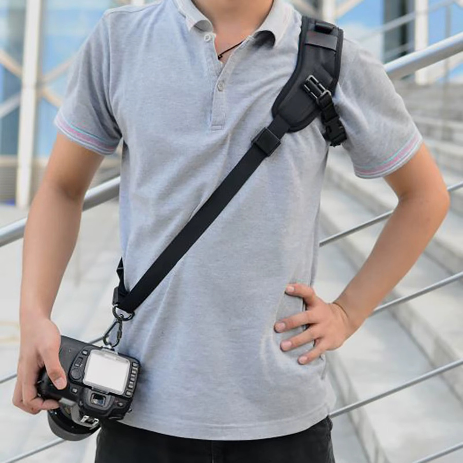 VIKEFON Kamera-Trageriemen mit Sicherheitsleine in Schwarz, verstellbarer und komfortabler Schultergurt für Outdoor-Fotografie - Bild 2