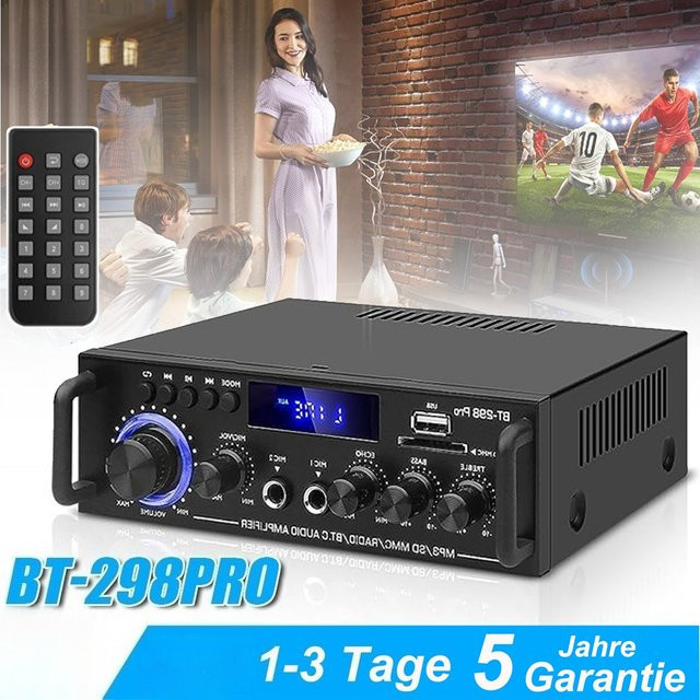 Stereo-Verstärker-Set Zweikanal-Heimverstärker in Schwarz mit Mikrofoneingang, Echo-Effekt, Bass- und Höhenregelung sowie USB, RCA und FM Schnittstellen - Bild 1