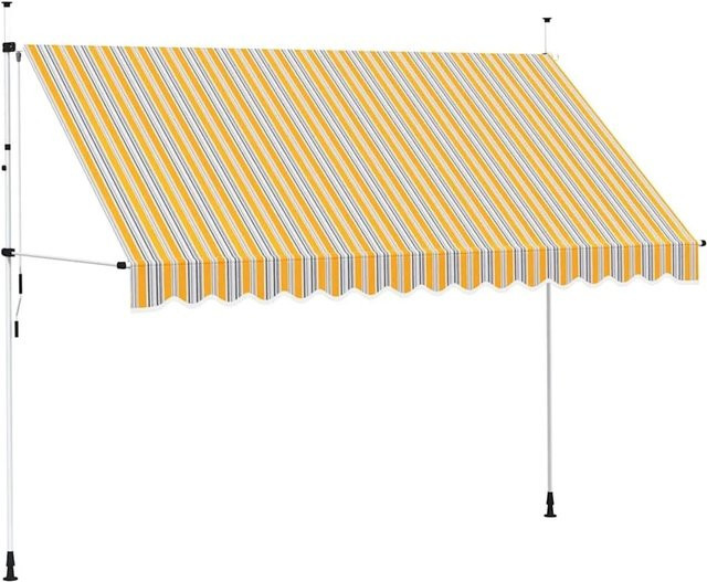 vidaXL Einziehbare Markise Handbetrieben Gelb-Blau Gestreift aus Polyester mit Stahlrahmen, Breite: 350 cm, Ausladung: 120 cm - Bild 1