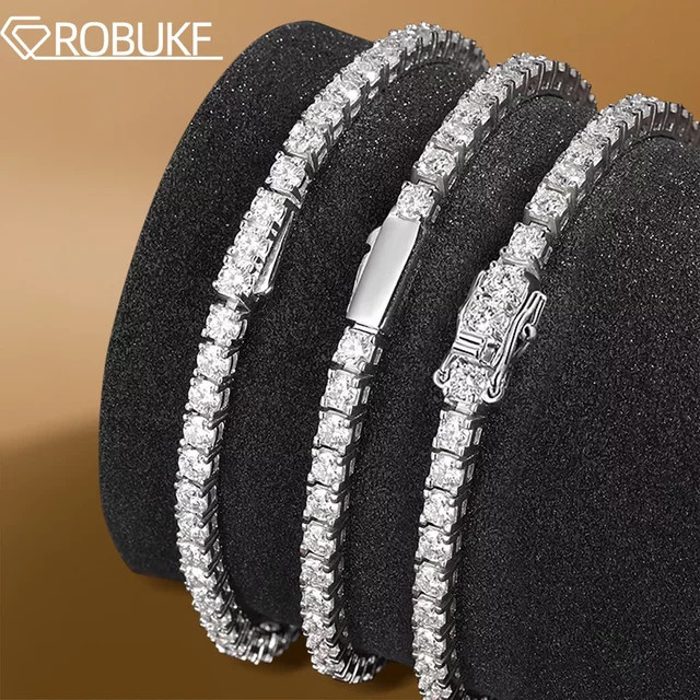 ROBUKF Tennis Armband, 925 Silber, vergoldet, Moissanit, Unisex - Bild 1