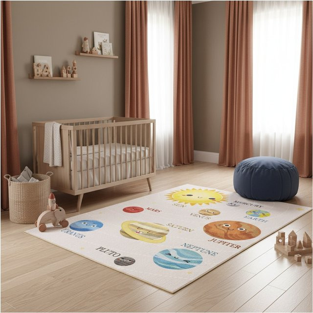 Spielteppich TRAUN von Kadima Design in Beige mit Planeten-Motiv für das Kinderzimmer, B x T: 160 x 230 cm - Bild 1