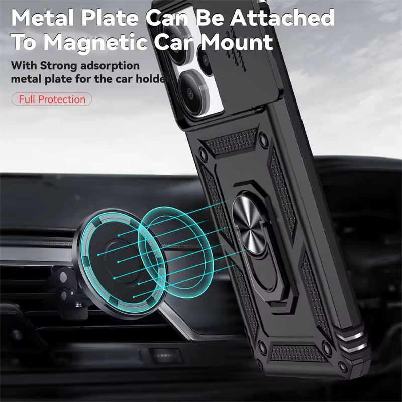 Stoßfeste Schutzhülle für Xiaomi Redmi Note 14 4G mit magnetischem Ring für die Auto-Halterung in Schwarz und Rot - Bild 4