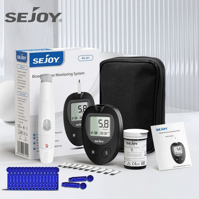 SEJOY Blutzuckermessgerät Komplett-Set in Beige mit 50 Teststreifen für Diabetes-Messungen - Bild 1