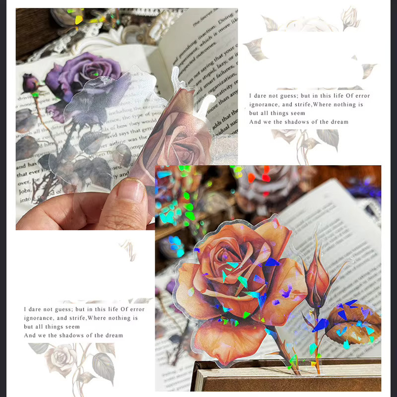 8 Blatt Laser-Aufkleber mit Haustier- und Rosenblumen-Motiven in Multicolour für DIY Scrapbooking und Tagebuch-Dekoration - Bild 3