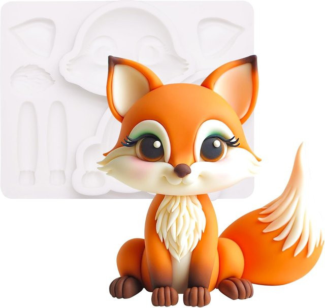 Binchi Silikonform Fuchs für Fondant, Schokolade und Kuchen-Dekoration, Weiß - Bild 1