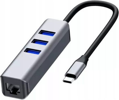 Zenwire BYL-2013U USB-C Ethernet Gigabit Adapter in Silber mit 3x USB 3.0 Anschlüssen - Bild 1